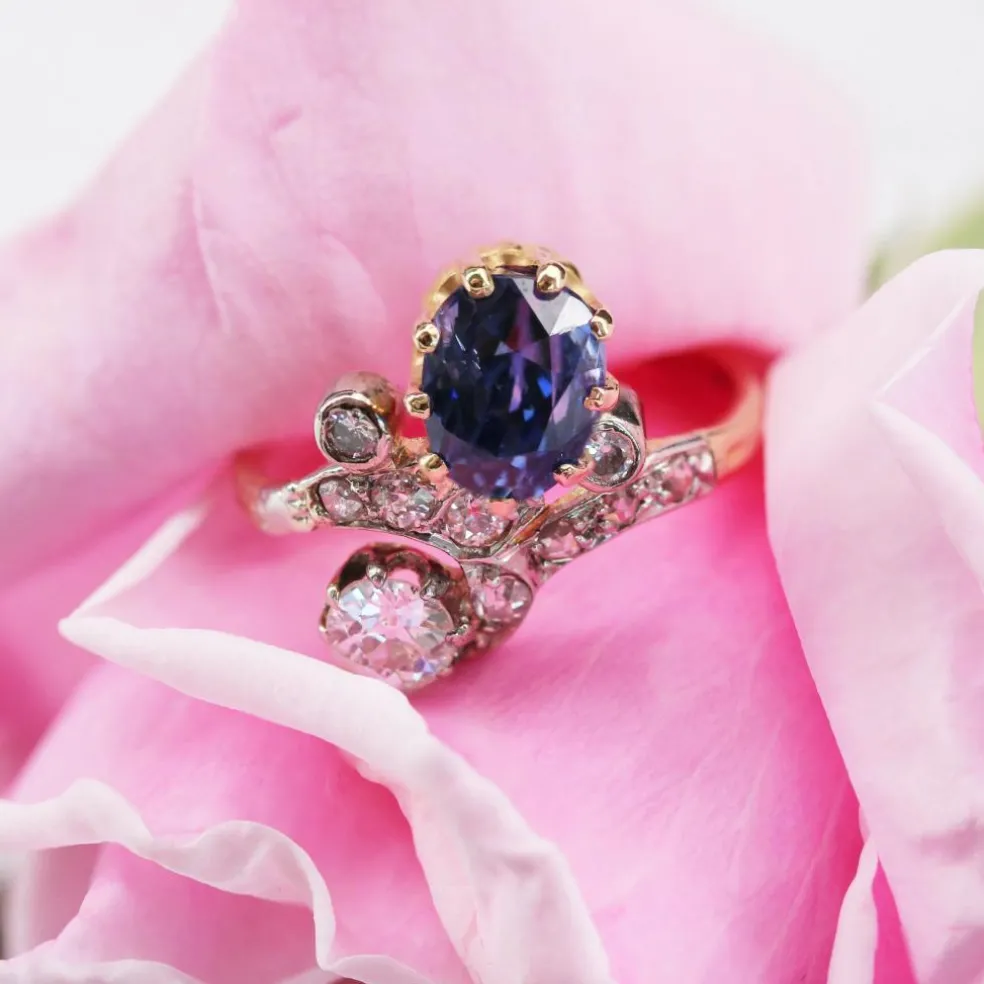 Bague ancienne saphir diamants duchesse