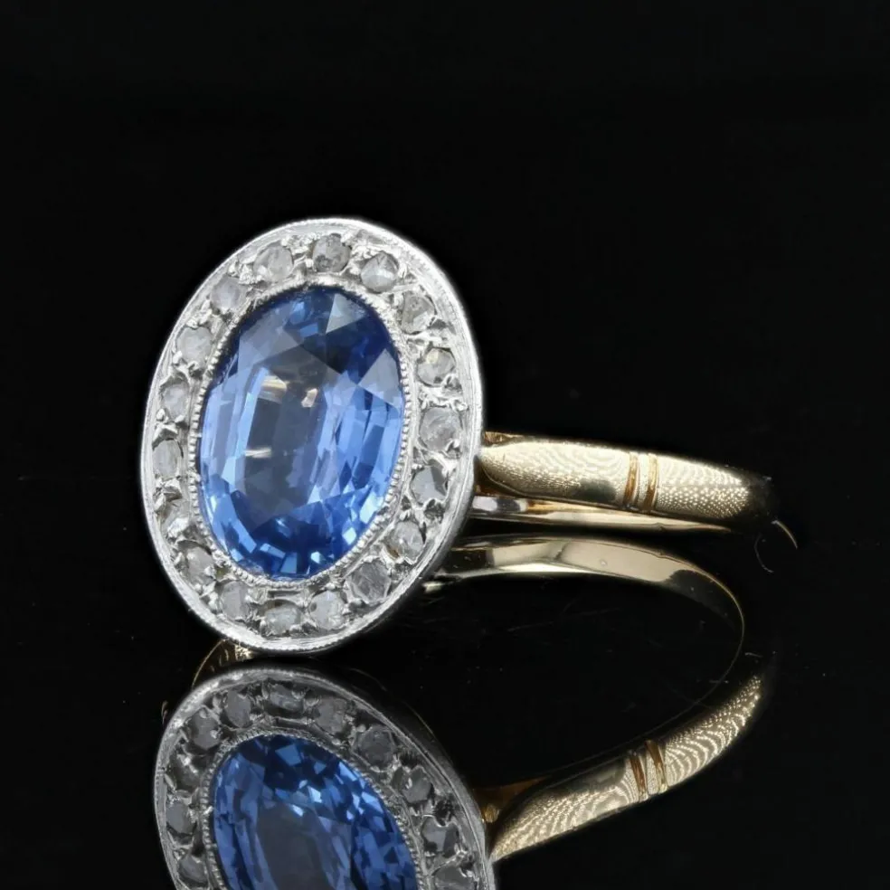 Bague ancienne saphir et diamants