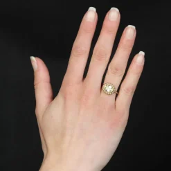 Bague ancienne saphir jaune naturel et perles fines