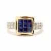 Bague ancienne saphirs calibrés diamants deux ors