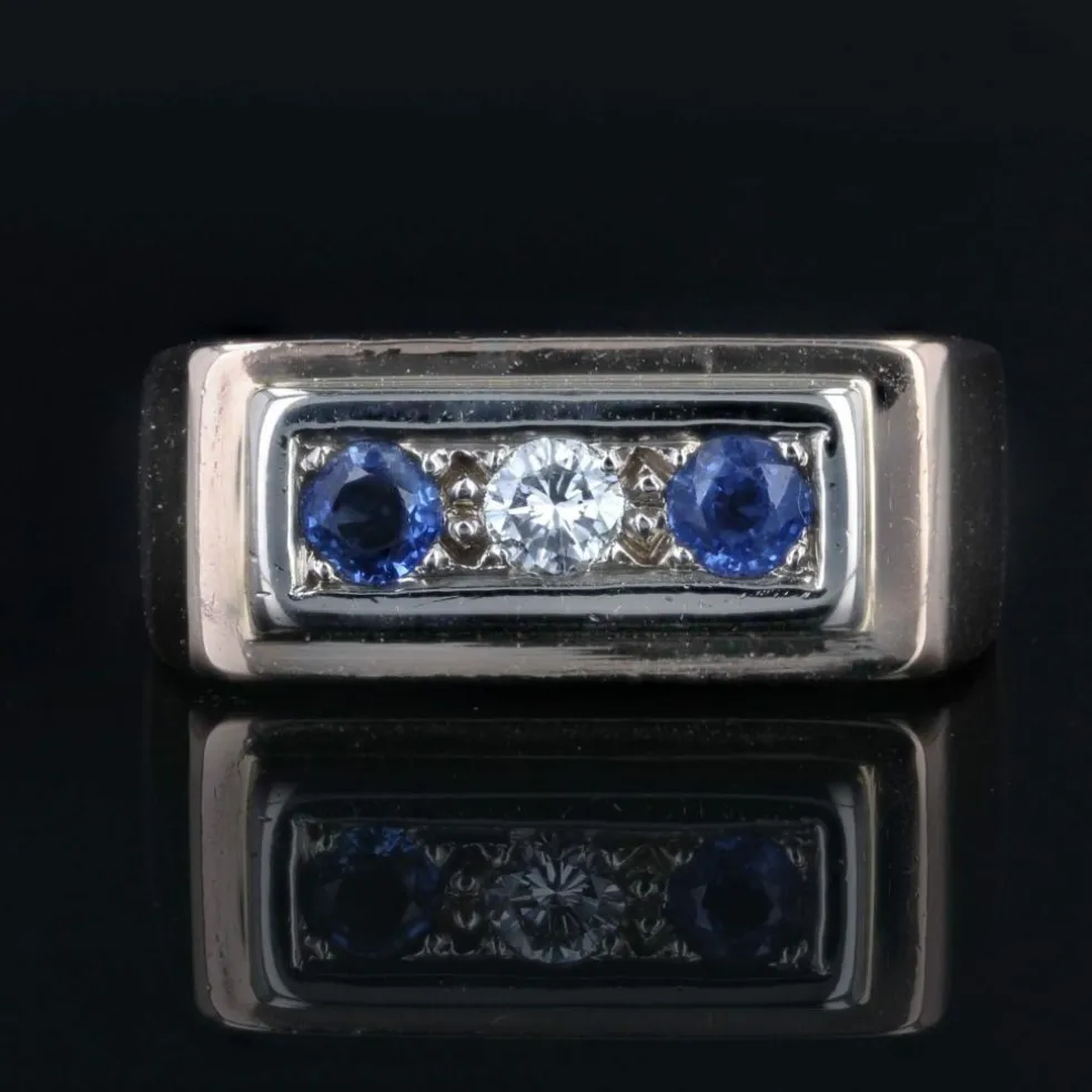 Bague ancienne saphirs diamants chevalière