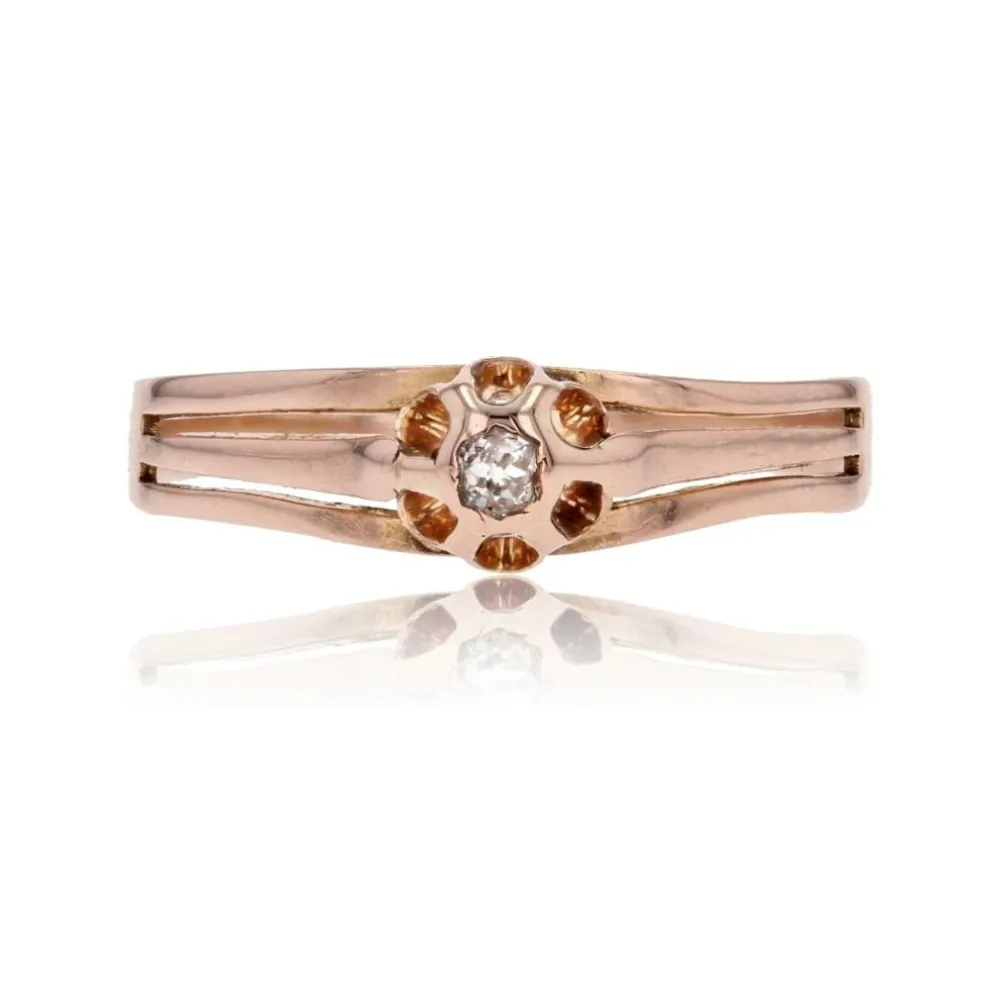 Bague ancienne solitaire diamant or rose