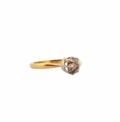 Bague ancienne solitaire or et platine diamant brun