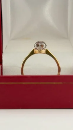 Bague ancienne solitaire or et platine diamant brun