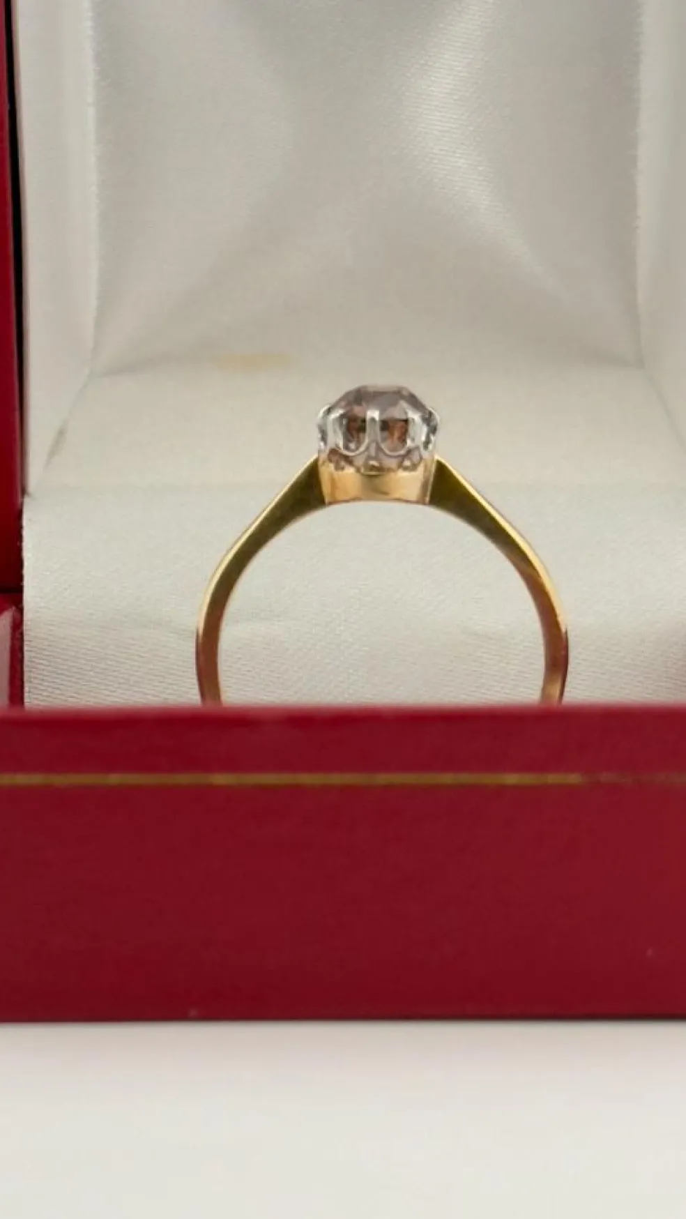 Bague ancienne solitaire or et platine diamant brun