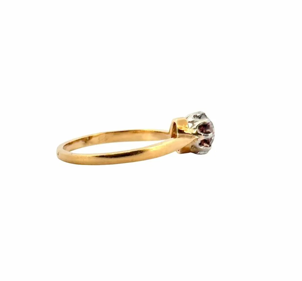 Bague ancienne solitaire or et platine diamant brun