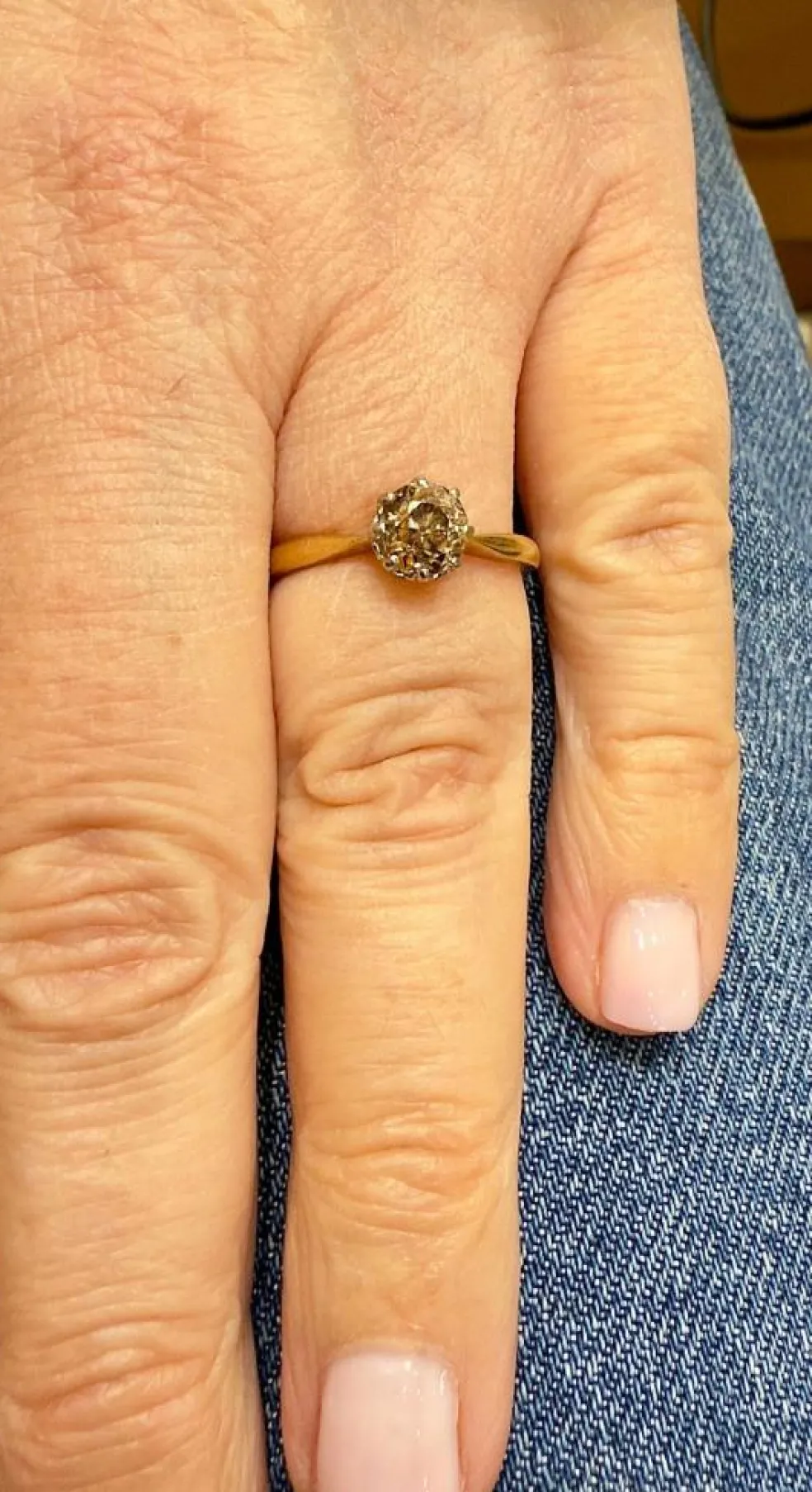 Bague ancienne solitaire or et platine diamant brun