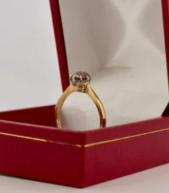 Bague ancienne solitaire or et platine diamant brun