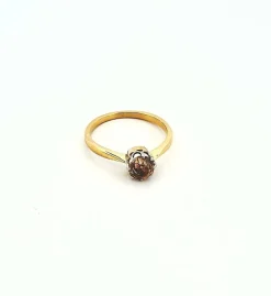 Bague ancienne solitaire or et platine diamant brun