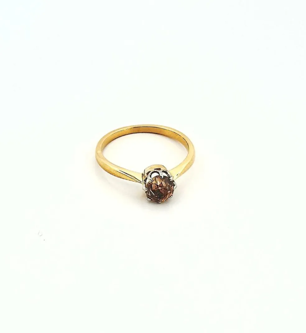 Bague ancienne solitaire or et platine diamant brun