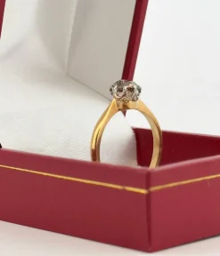 Bague ancienne solitaire or et platine diamant brun