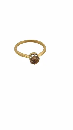 Bague ancienne solitaire or et platine diamant brun