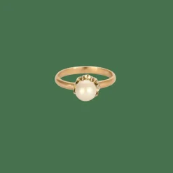 Bague ancienne style solitaire en or rose et perle 6mm.