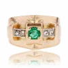 Bague ancienne tank émeraude diamants