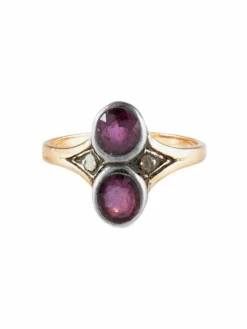 Bague Ancienne Toi & Moi Or Argent Grenats
