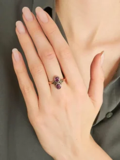Bague Ancienne Toi & Moi Or Argent Grenats