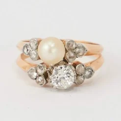 Bague Ancienne Toi & Moi Perle Diamants