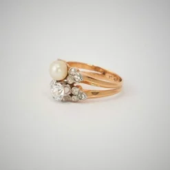 Bague Ancienne Toi & Moi Perle Diamants