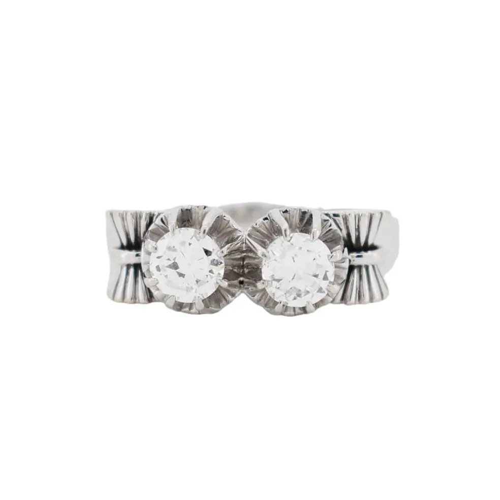 Bague Ancienne Toi et Moi Or et Platine et Diamants 0,5ct VS