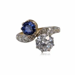 Bague ancienne toi et moi saphir et diamants