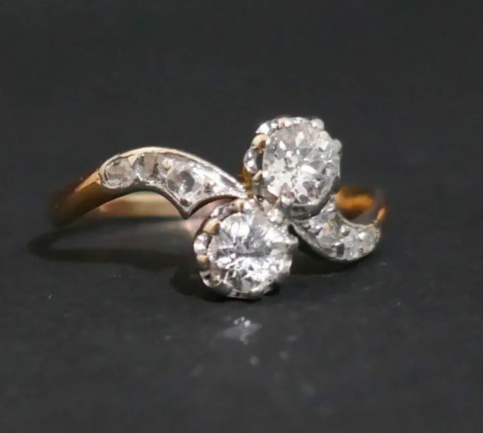 Bague Ancienne Toi et Moi Diamants, Or et Platine