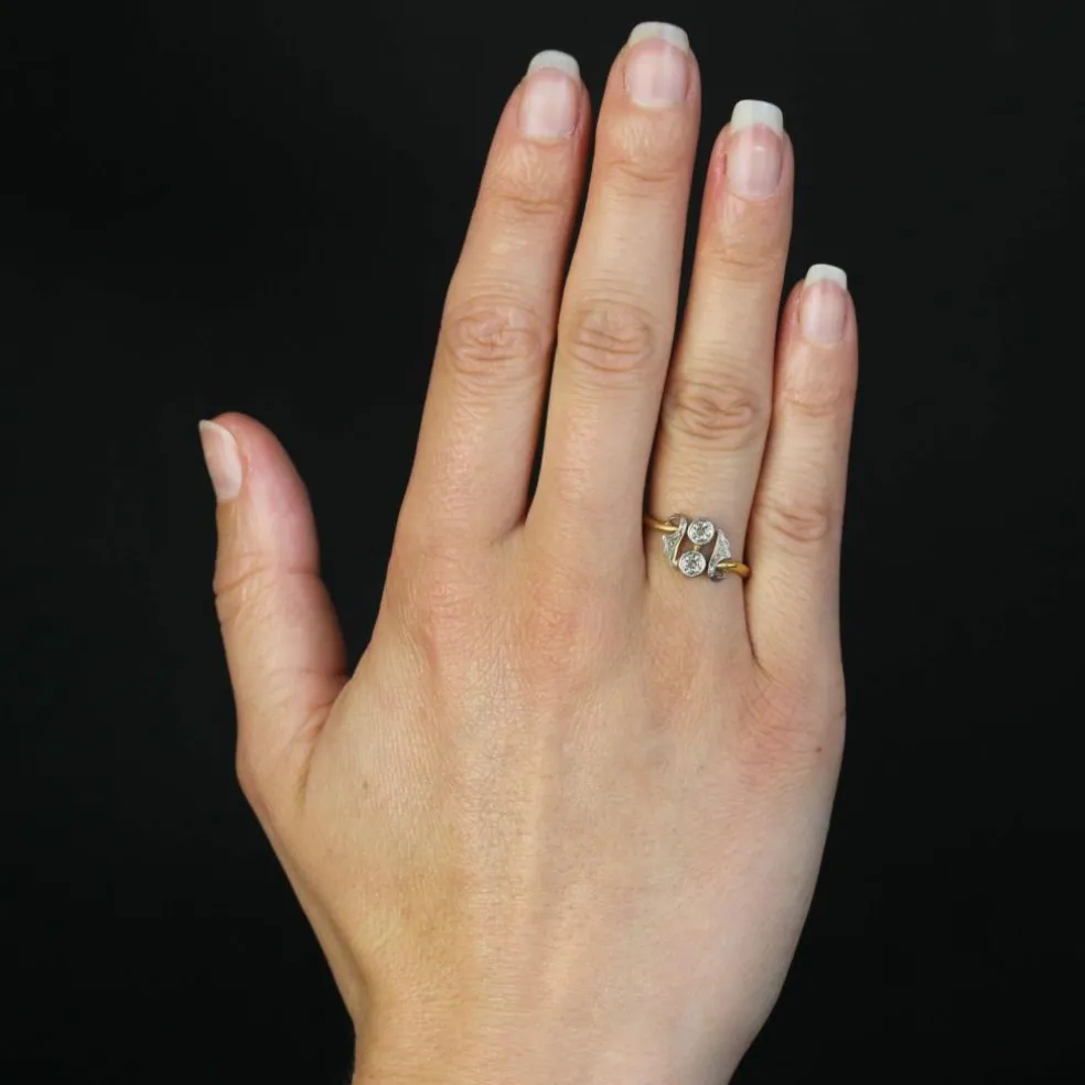 Bague ancienne Toi et Moi diamants taillés en rose