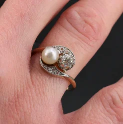 Bague ancienne toi et moi diamants perle fine