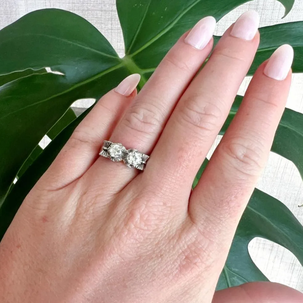 Bague Ancienne Toi et Moi Or et Platine et Diamants 0,5ct VS