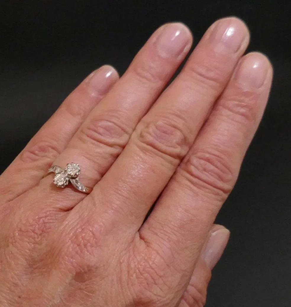 Bague Ancienne Toi et Moi Diamants, Or et Platine