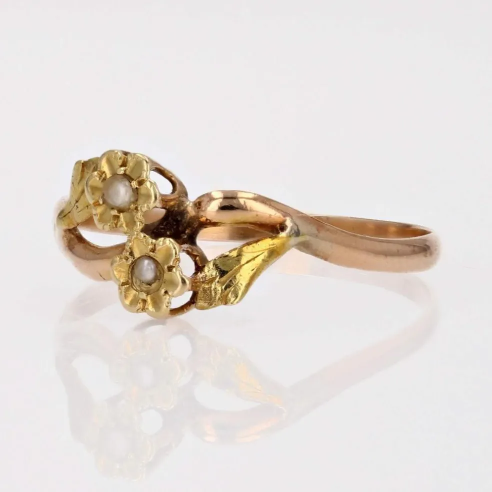 Bague ancienne Toi et Moi perles 2 ors