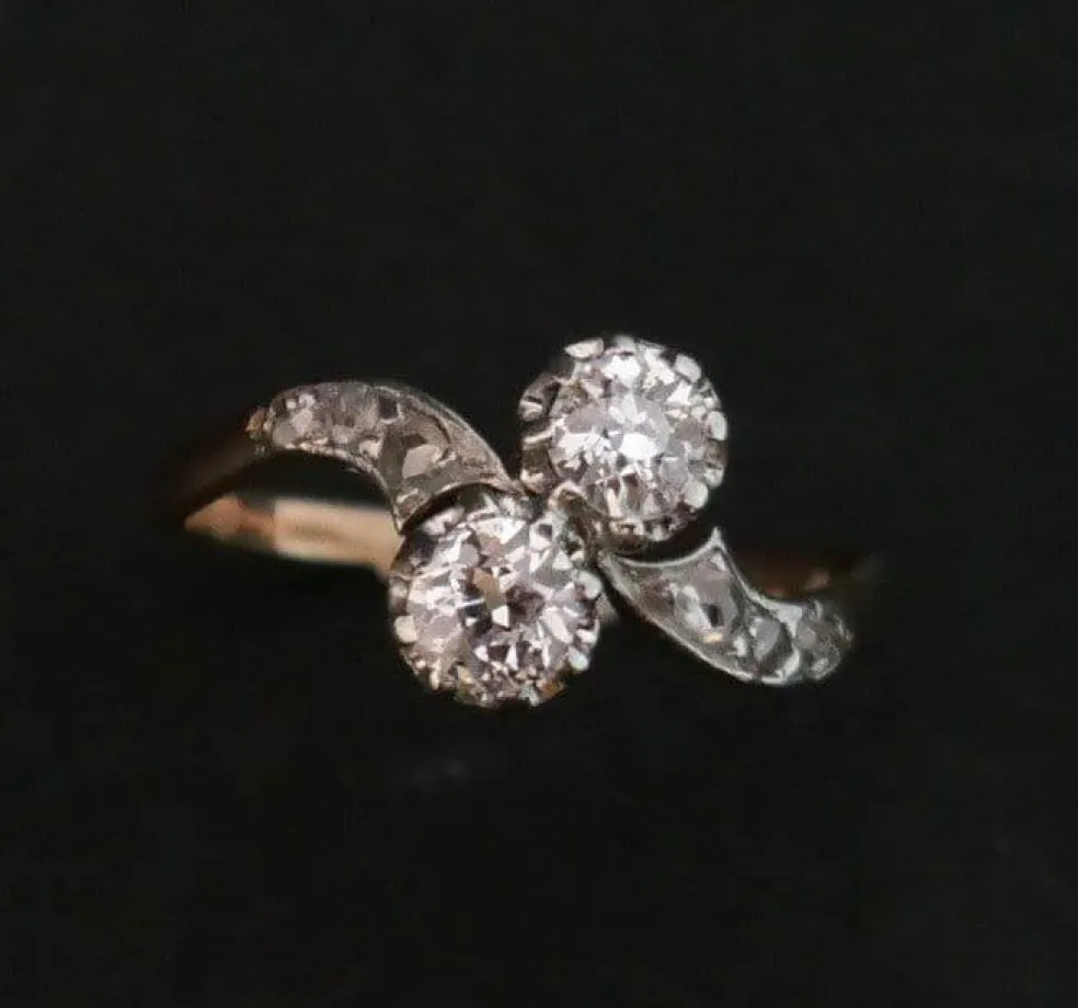 Bague Ancienne Toi et Moi Diamants, Or et Platine