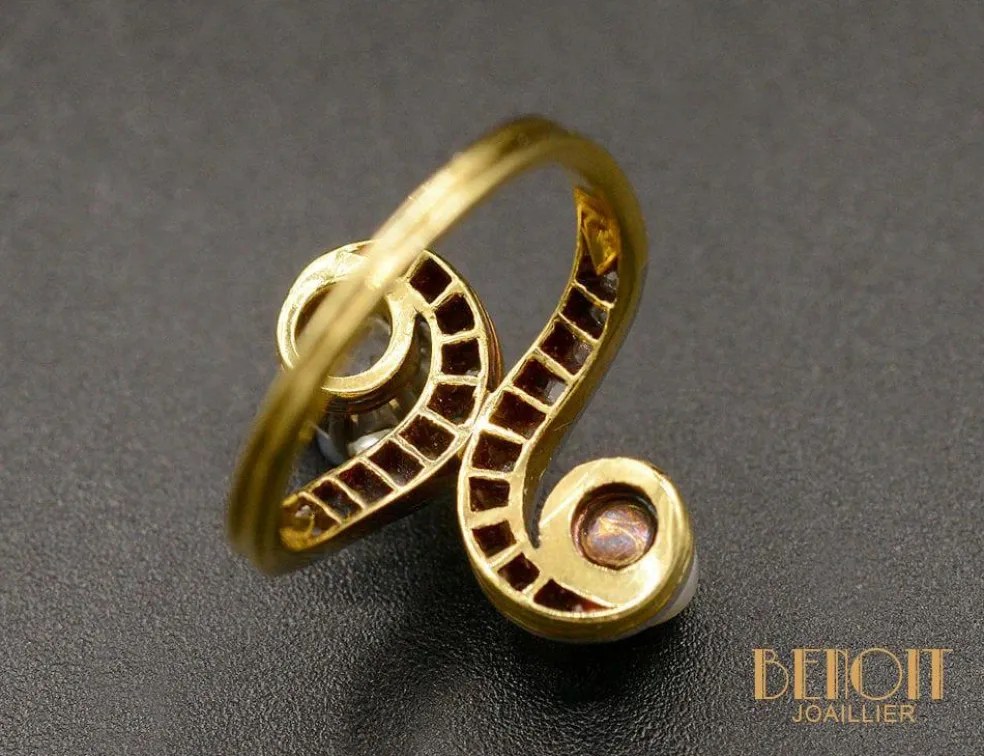Bague ancienne Toi et Moi diamant perle Fine