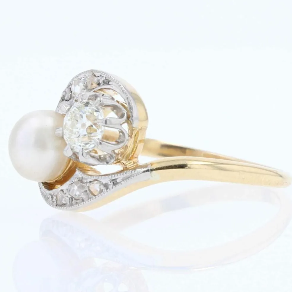 Bague ancienne toi et moi diamants perle fine