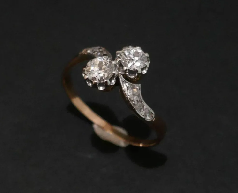 Bague Ancienne Toi et Moi Diamants, Or et Platine