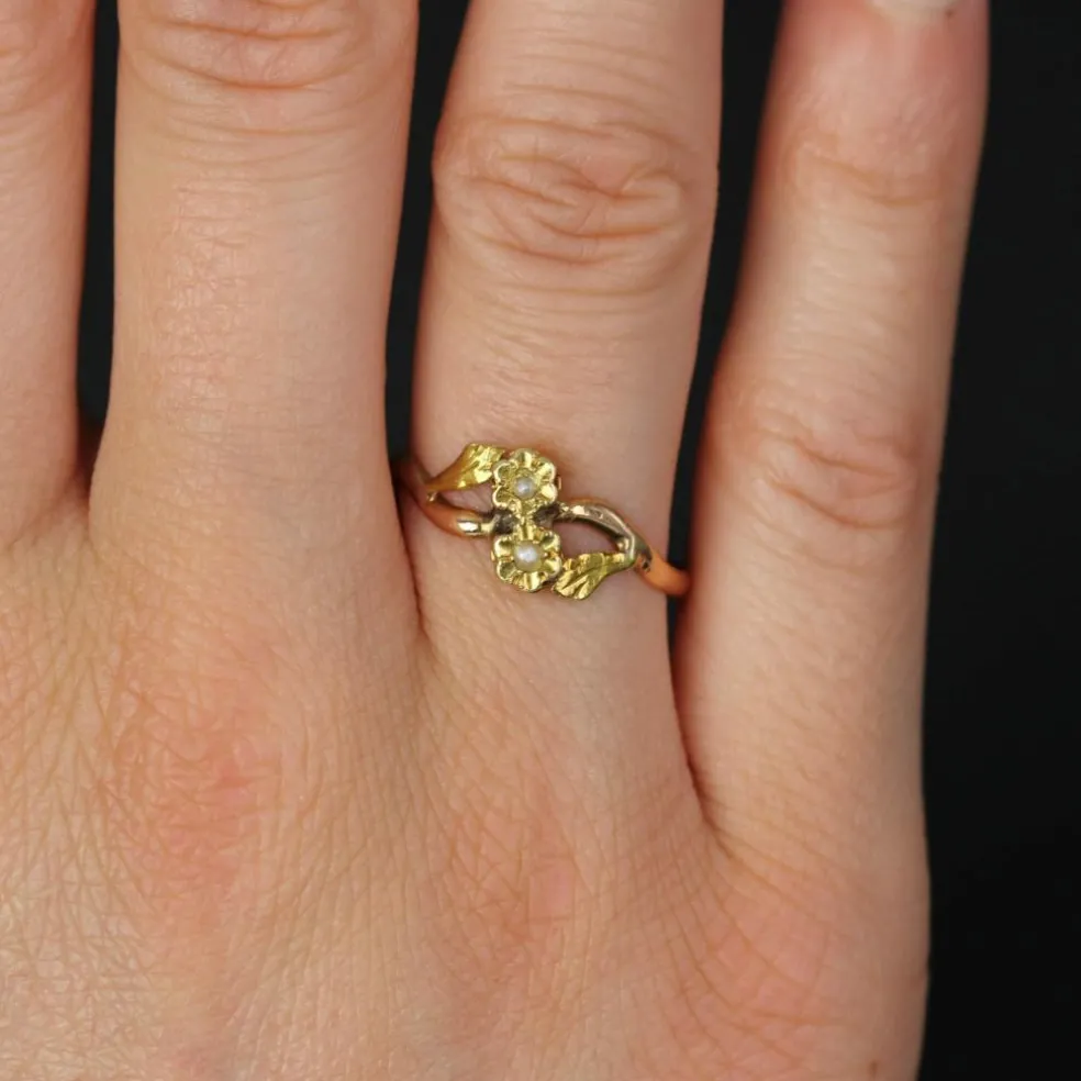 Bague ancienne Toi et Moi perles 2 ors