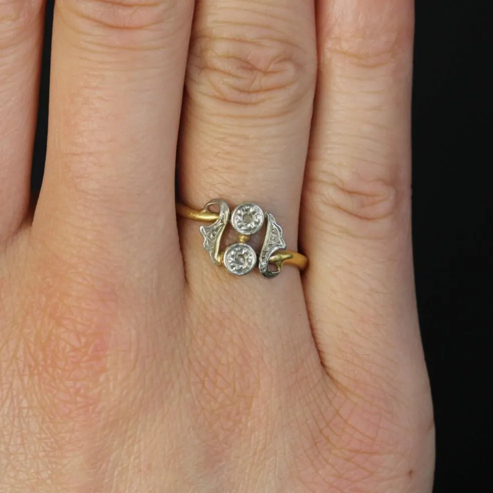 Bague ancienne Toi et Moi diamants taillés en rose