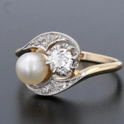 Bague ancienne toi et moi diamants perle fine