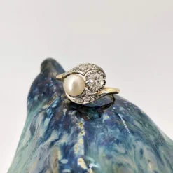 Bague ancienne toi et moi diamants perle fine