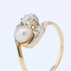 Bague ancienne toi et moi diamants perle fine