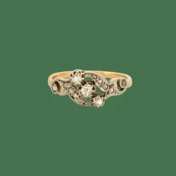 Bague ancienne trilogie diamants or jaune et platine
