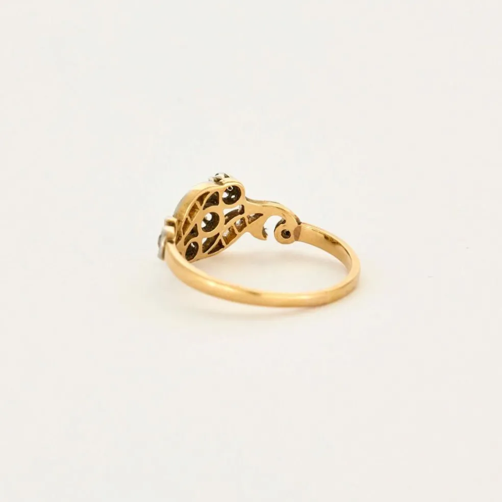 Bague ancienne trilogie diamants or jaune et platine