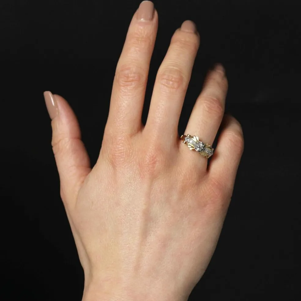 Bague ancienne vintage or rose et diamants
