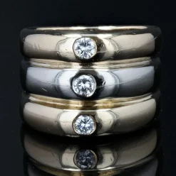 Bague anneaux 2 ors et 3 diamants