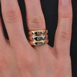 Bague anneaux 2 ors et 3 diamants