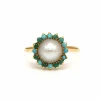 Bague Années 70 en or jaune 18 carats sertie d'une perle et de turquoises