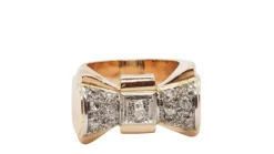 Bague années 50 en or rose, platine et diamants