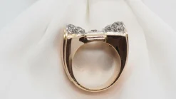 Bague années 50 en or rose, platine et diamants