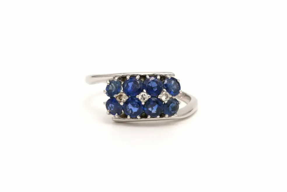 Bague Années 50 en platine sertie de saphirs et de diamants