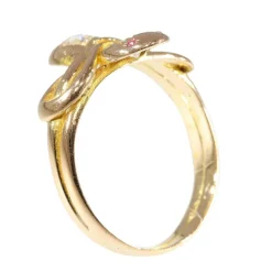 Bague antique à double serpent avec diamants et rubis des années 1900