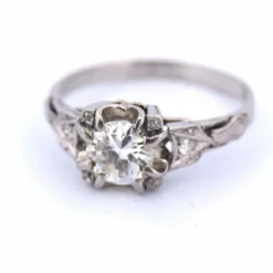 BAGUE ANTIQUE OR BLANC 18 KT - DIAMANT 0,75 ct